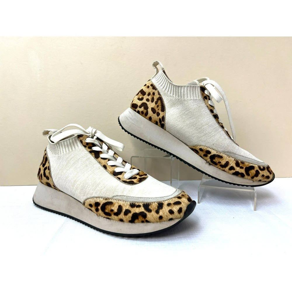 Loeffler Randall Ankle Sneaker Tan Stocking Animal Pony Hair Platform Laces SZ 9